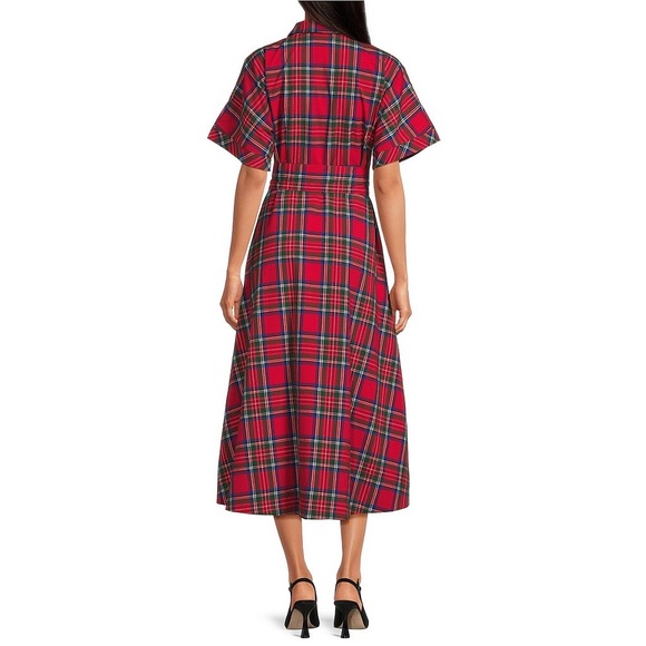 NWT Buru Donna Day Short Sleeve Contrast Bow Detail Stripe Print Shirt Dress - Picture 2 of 11